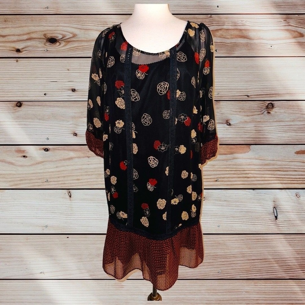 FP3 Anthropologie Moulinette Soeurs Women's Floral Silk Dress small‎ Black Rose